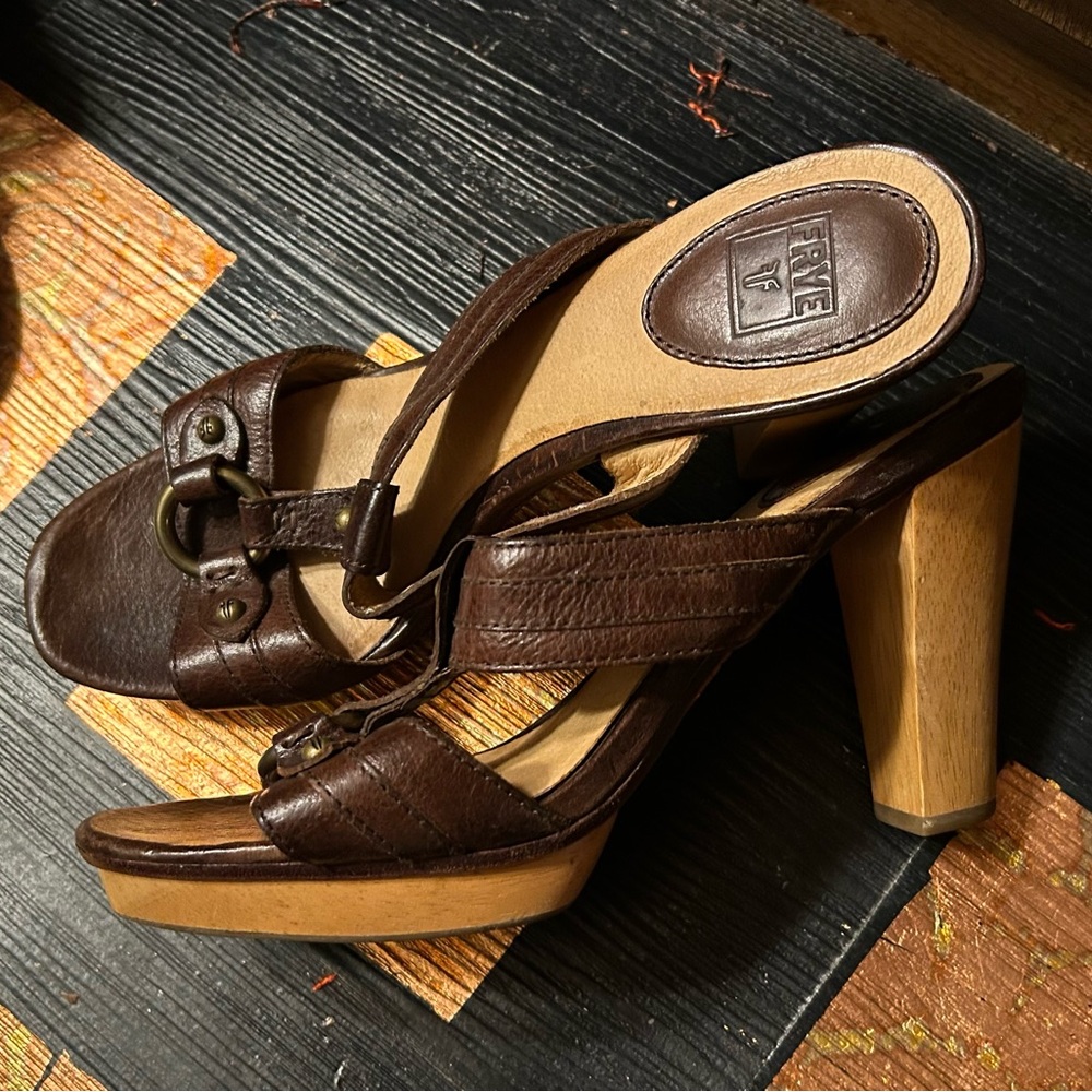 Frye Dark Brown Leather Heeled Sandals - Picture 2 of 3